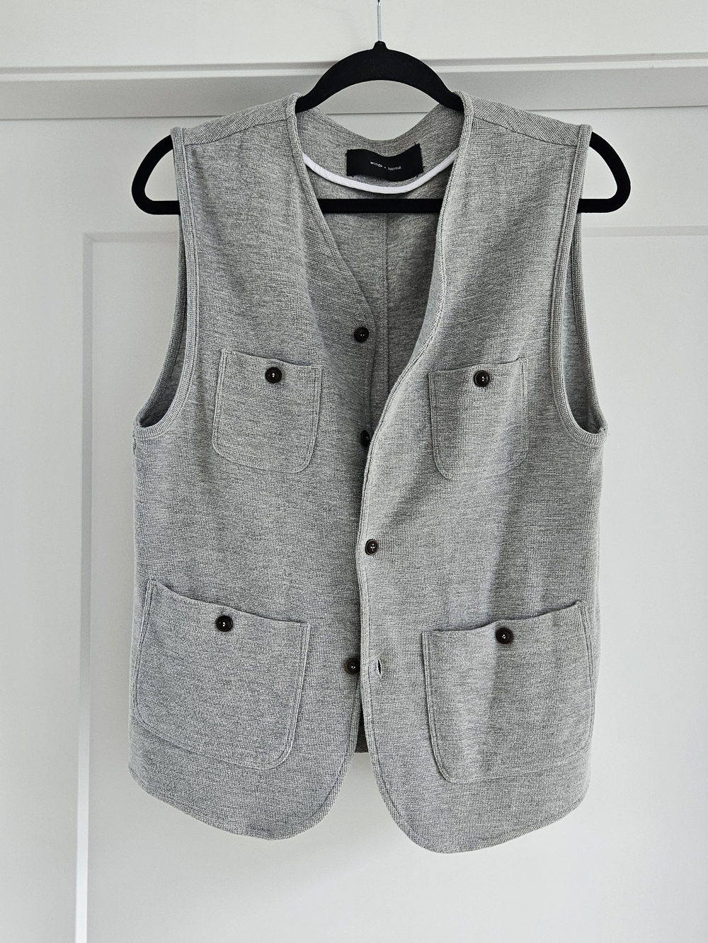 Wings + Horns Light Gray Quilted Knit Vest Cardigan